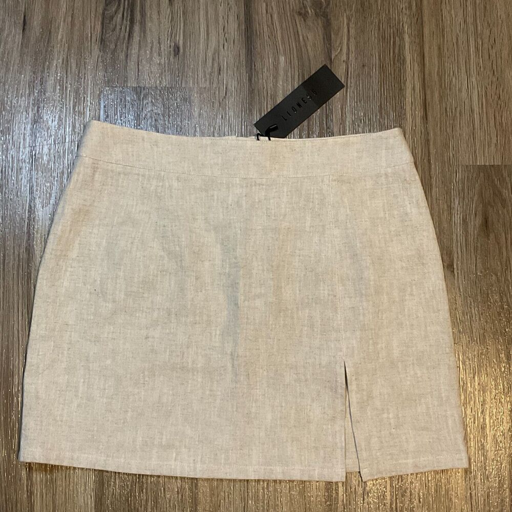 New‎ Lioness Lolo Mini Skirt Oatmeal Ramie Blend Womens Size 10 NWT